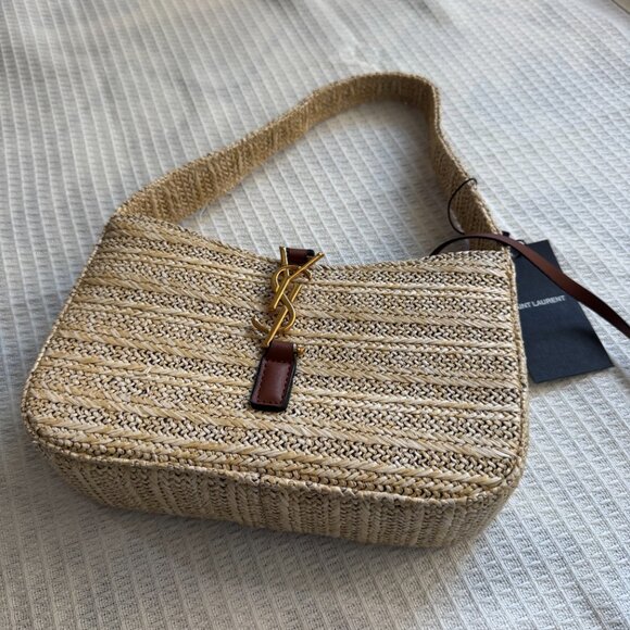 Saint Laurent Brown Le 5 à 7 Raffia Shoulder Bag - Picture 3 of 12